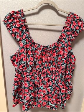 Old Navy Coral Floral Smocked Crop Top